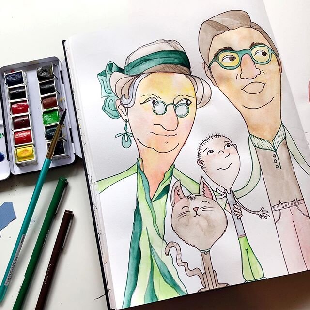 I got out the water colors for Let&rsquo;s Make Art For Fun pt26&mdash; tracing spoons then filling them in with people. Cat was a soup spoon. Gran is a serving spoon. Dad is a wooden spoon. And the boy was a lumpy shell-shaped spoon. .
.
.
.
.
.
#le