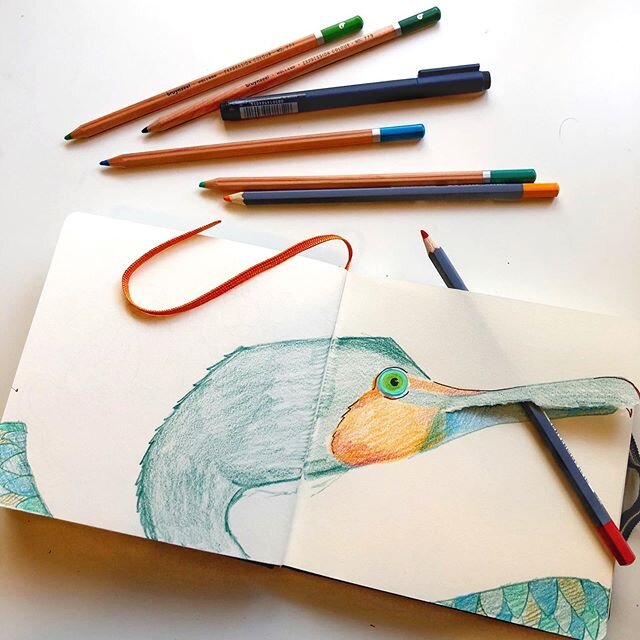 A cormorant is eating my colored pencil!! Let&rsquo;s Make Art for Fun part 31 - rip your paper a little and then turn it into the mouth of an animal. I chose a cormorant, which is my favorite bird. They always remind me of dinosaurs, and I love watc