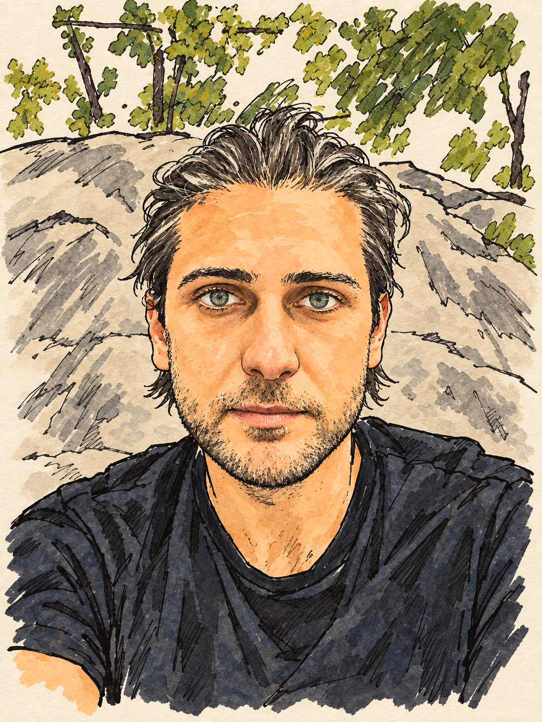 Drawn picture of dash in front of a rock