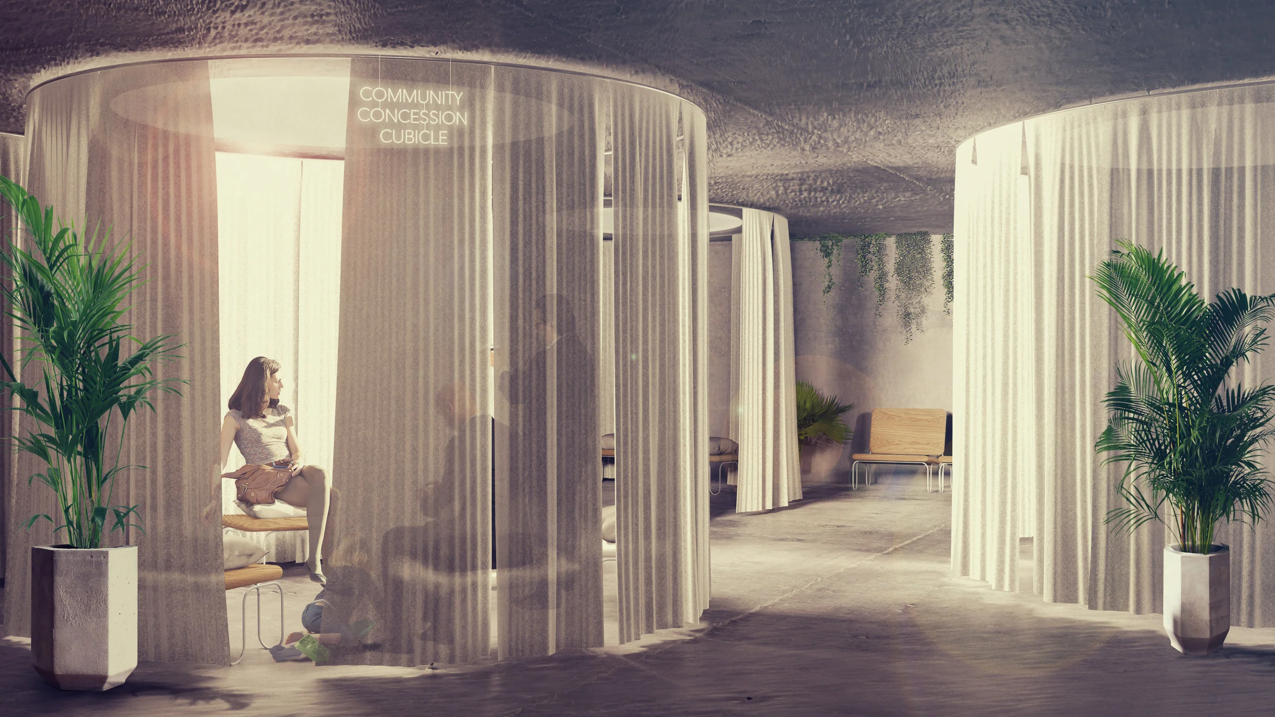 Meeting spaces for community use as well as the community advice bureau (CAB), varying in both visual and acoustic privacy.