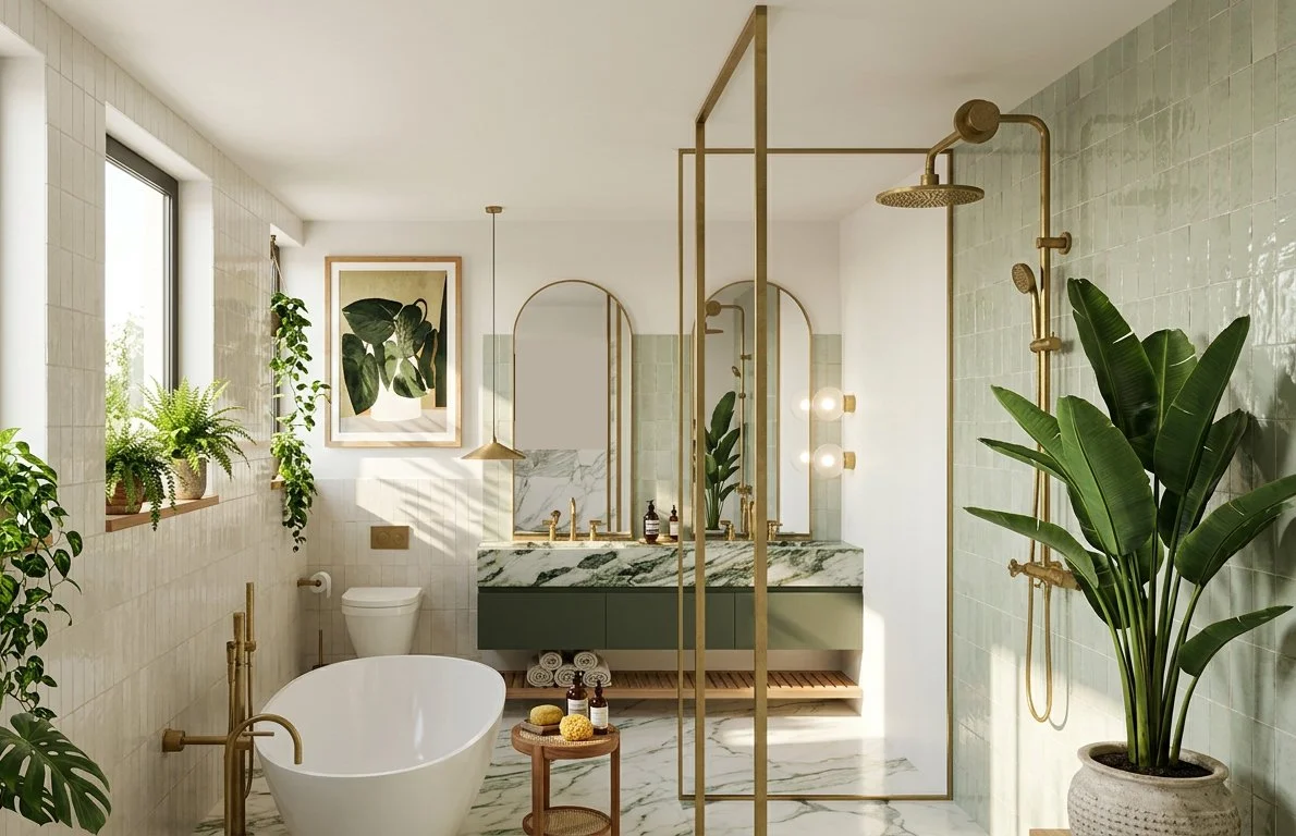 Green marble brass bathroom by Jo Aitken of Atelier Aitken - sydney home.jpg