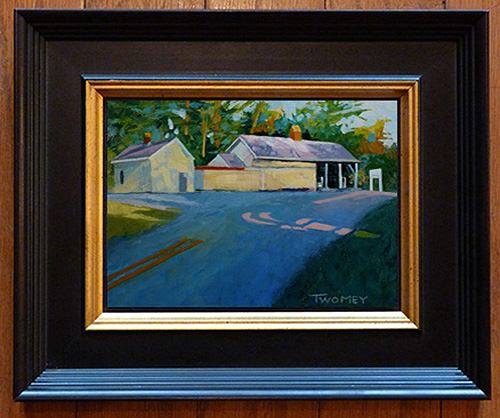 "Virginia Country Store", Twomey, oil custom framed Click Here to be taken to the auction for the custom framed, original oil painting by Catherine Twomey. This original, custom framed oil painting by internationally award-winning artist Catherine Twomey speaks to the nostalgia of warm summer days. Painted en plein air (outside, on site), it is of a Virginia General Store. It oozes the heat and light of a late summer afternoon, where the old pumps sit waiting for their next customer along the shadowed country road. I painted this building because it has become an old friend; I pass it almost daily. It's design and classic beauty were obvious. I spent hours painting it as the day waned, but loved every minute. On archival linen board, the size of the painting is 5 X 7", with the frame it comes to 9.5 X 11". The frame is custom made by King of Frames (California) and is a rich brown wood with a gold lining and very well made, ready to hand. It sets the painting off beautifully and will enhance any setting. The colors, texture, contrasts of light and shadow evoke the emotions of the 1940's, when this store was built. It is a southern classic still serving a contemporary clientele with dignity and charm. Background My artwork has been featured at the world renowned TED (Technology, Education and Design) conference (TED MED in San Diego, on huge high definition screens throughout the exhibition center). I recently won the nationally acclaimed ArtInPlace competition in Virginia which placed a 12' X 24' mural on aluminum of my work, now seen by thousands of commuters daily. Two museums currently house my art: The William H. Benton Museum in Connecticut, and The LLoyd Museum in Cincinnati, Ohio. It was a great honor to be asked to exhibit and I continue to add to their collections. Speaking of collections, my work is a part of hundreds of private collections worldwide. I've won many national and international awards for my artwork, and am a published author which means I have no excuse for bad writing or editing. Mea culpa. I'm not nearly as good a writer as my brother Steve, who won a Pulitzer Prize and has some books in the works. I do, however, try. I have studied with some of the best artistic and scientific minds in the world: fellow medical illustrators. Leonardo da Vinci is considered the first medical illustrator, and his knowledge, technical abilities and deep curiosity are benchmarks for the field. As a Board Certified Medical Illustrator, I have had the privilege to know and learn directly from some of the most extraordinarily talented, smart and influential visionaries living today. Fine art influencers include Georgia O'Keefe, da Vinci, Rembrandt and Degas . I look to their struggles and triumphs, and their unflinching persistence. 