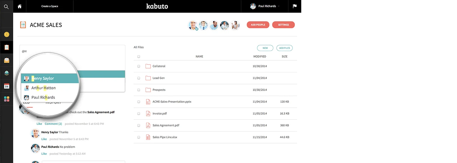 Activity Stream · Participate in conversation threads · Like others comments and posts · @mention team members and shared files. · Categorize posts with hash tags. · Integrated email and in-app notifications.