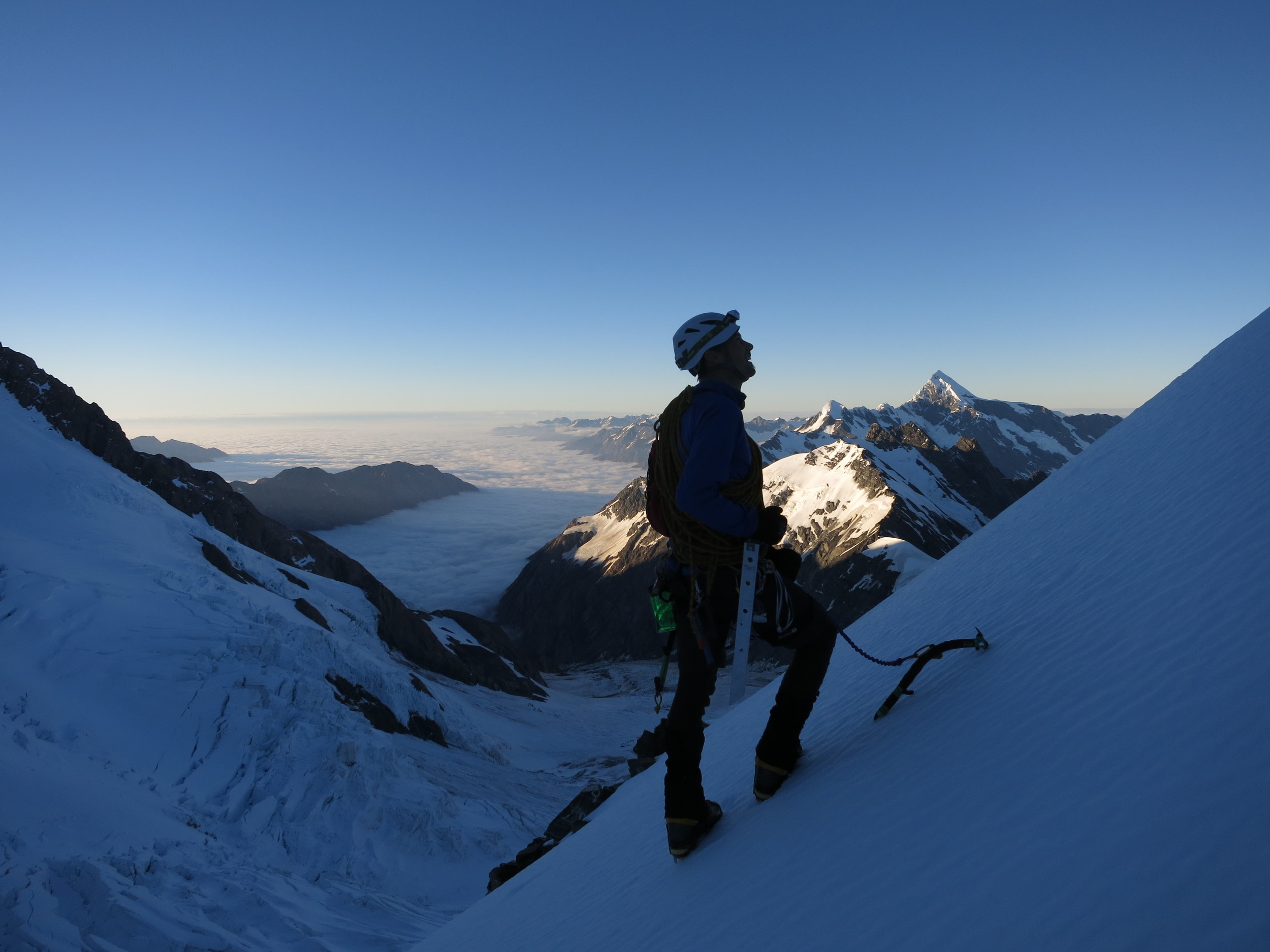 Climbing out of Empress Hut - Mt Cook