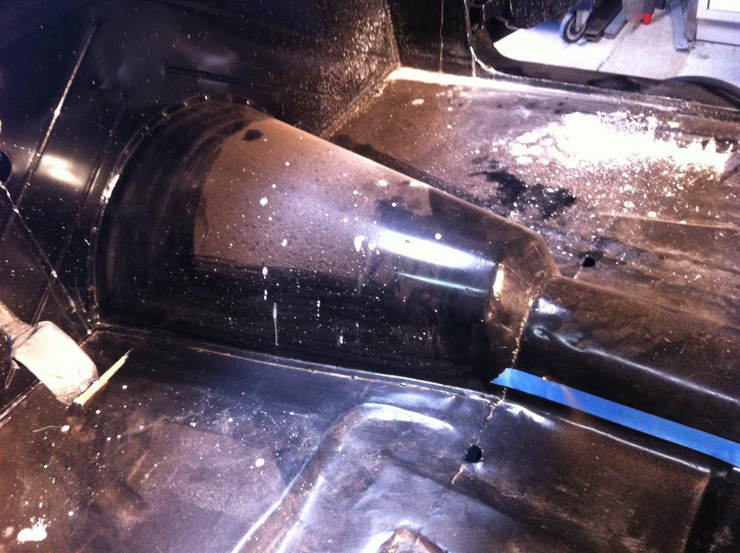 Trans tunnel as arrived, we needed to move it up 4 inches for pan clearance.