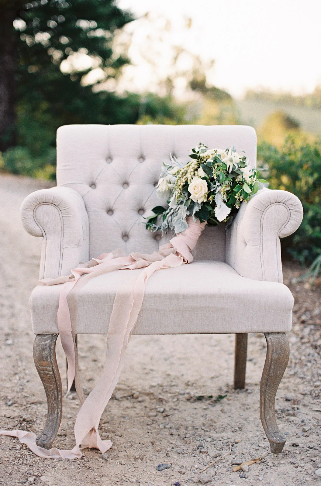 french linen tufted armchairs — Little Gray Station Wedding Styling