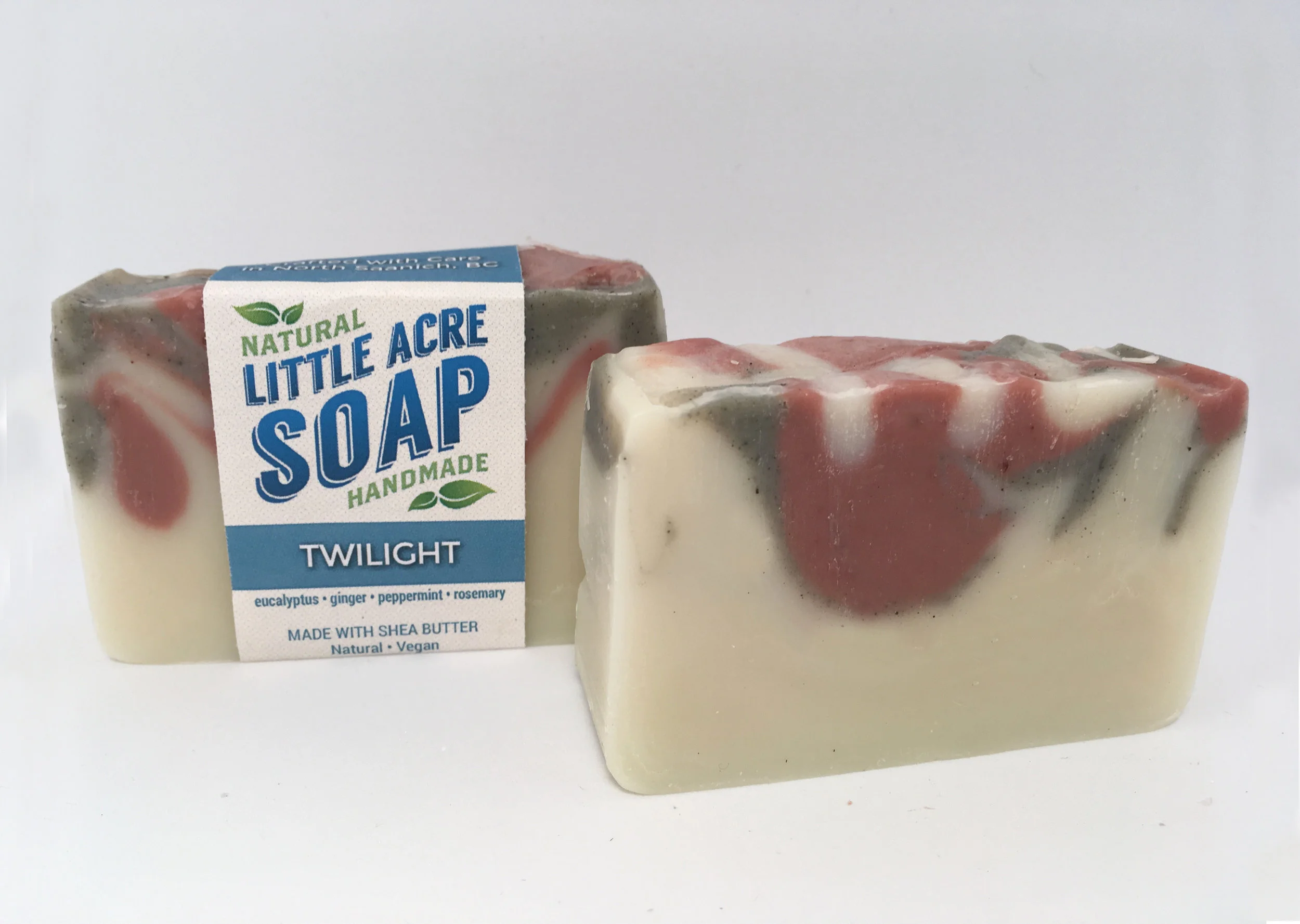 TWILIGHT A popular soap that's hard to keep in stock! Eucalyptus, Ginger, Peppermint and Rosemary oils combine to produce an intoxicating blended scent. Ginger soothes redness, inhibits the signs of skin damage and aging, and restores color and radiance to a dull complexion.