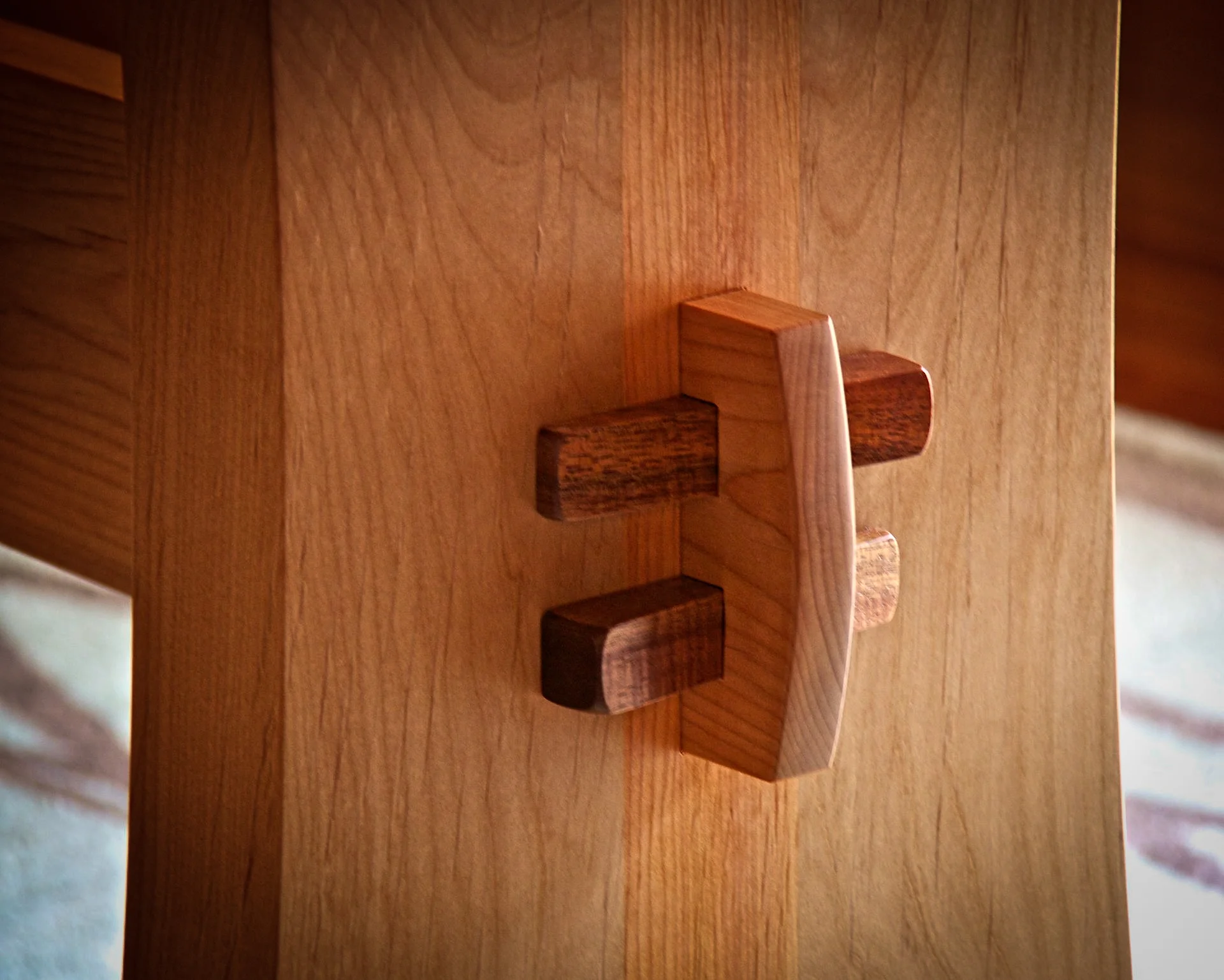 Alder table base with wedged Koa tenons