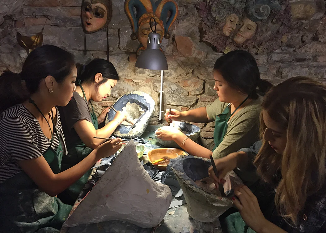 The process starts with choosing a plaster cast and lining it with layers of felted paper.
