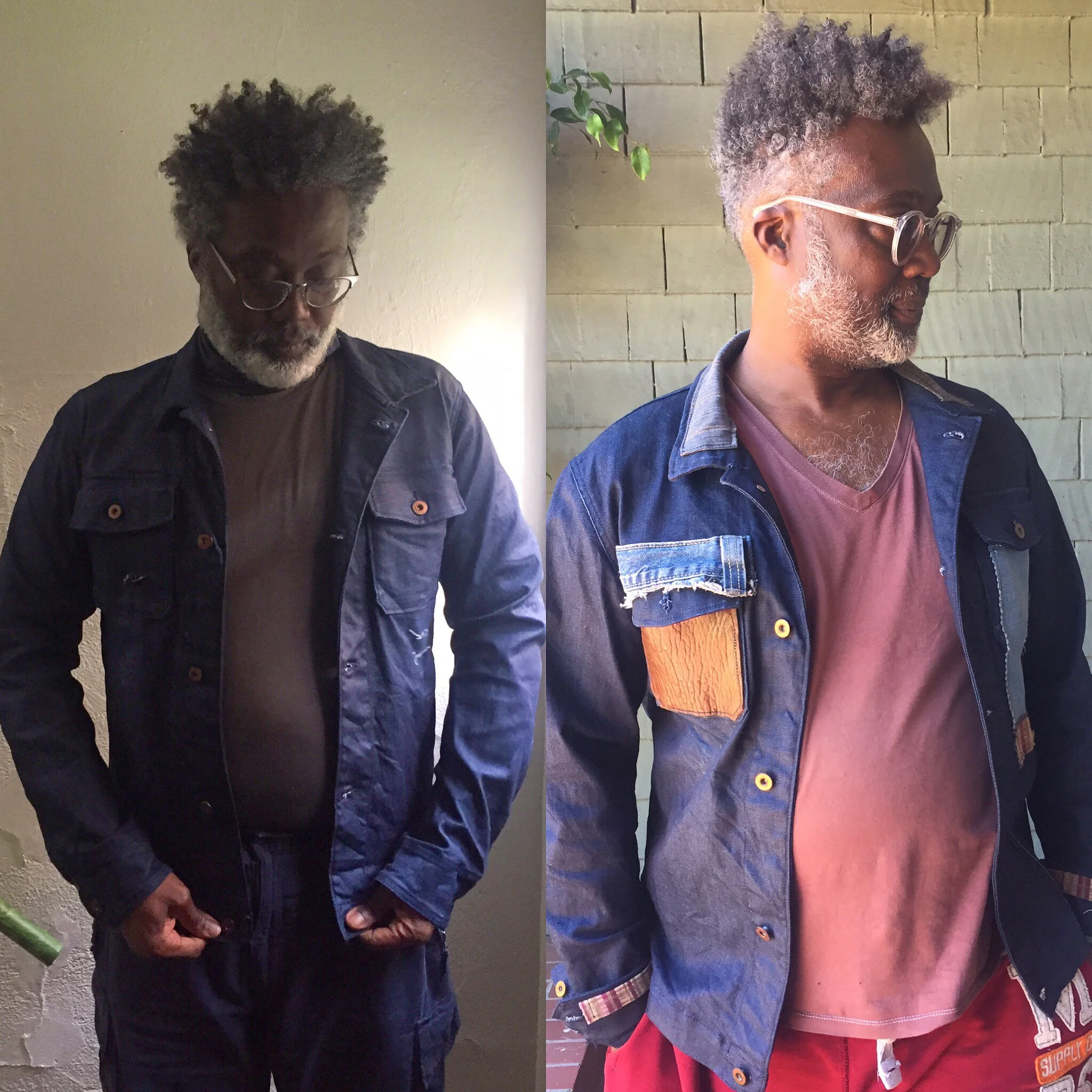 This damaged denim jacket becomes an even better one-of-a-kind piece with the addition of fabric from old jeans, hem scraps, and a bit of leather.