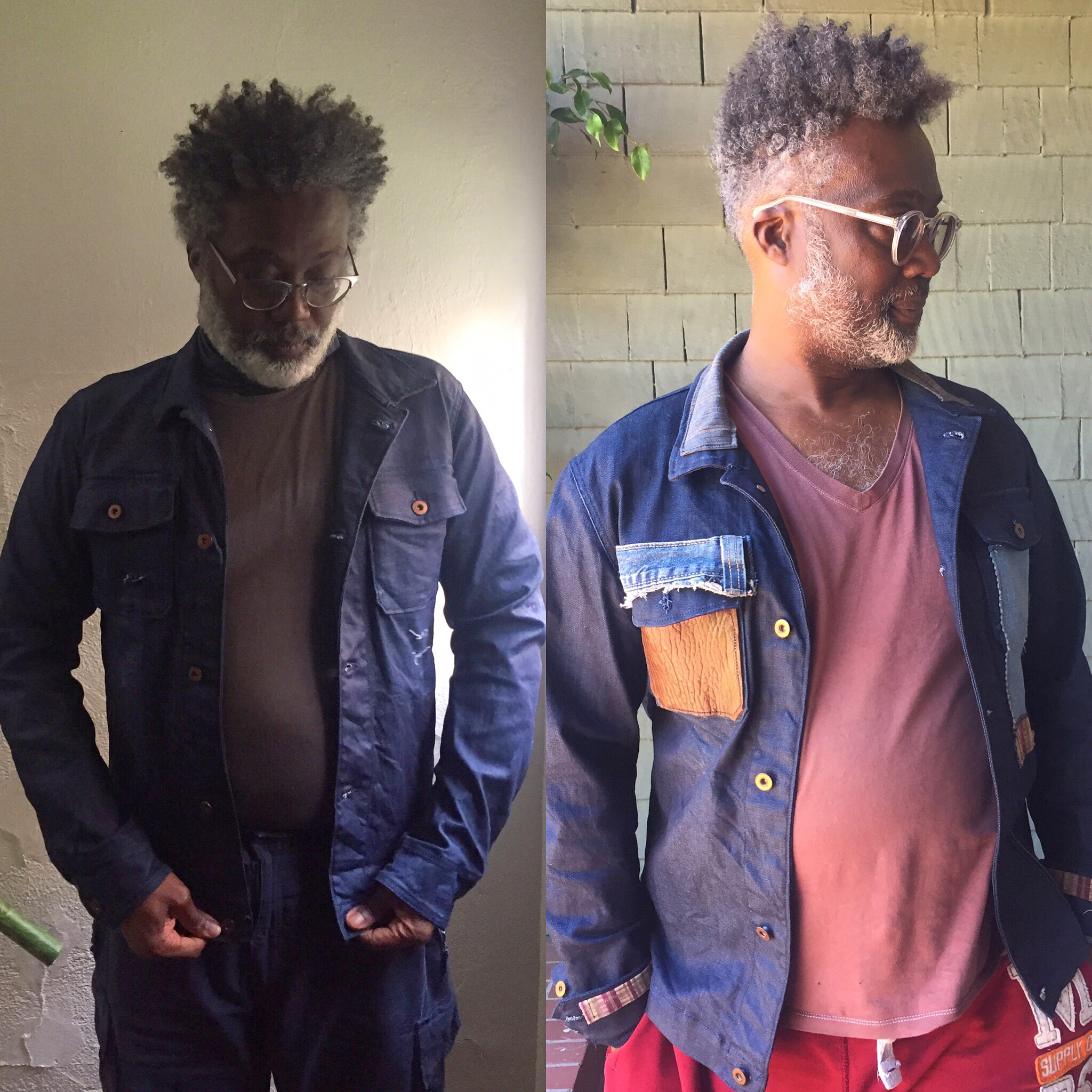 This damaged denim jacket becomes an even better one-of-a-kind piece with the addition of fabric from old jeans, hem scraps, and a bit of leather.