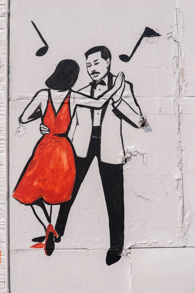 Above the image, the sign reads: "Dancing, I Choose You Presents Ballroom Classes." 7631 W. McNichols Rd., Detroit, 2015. © Camilo José Vergara
