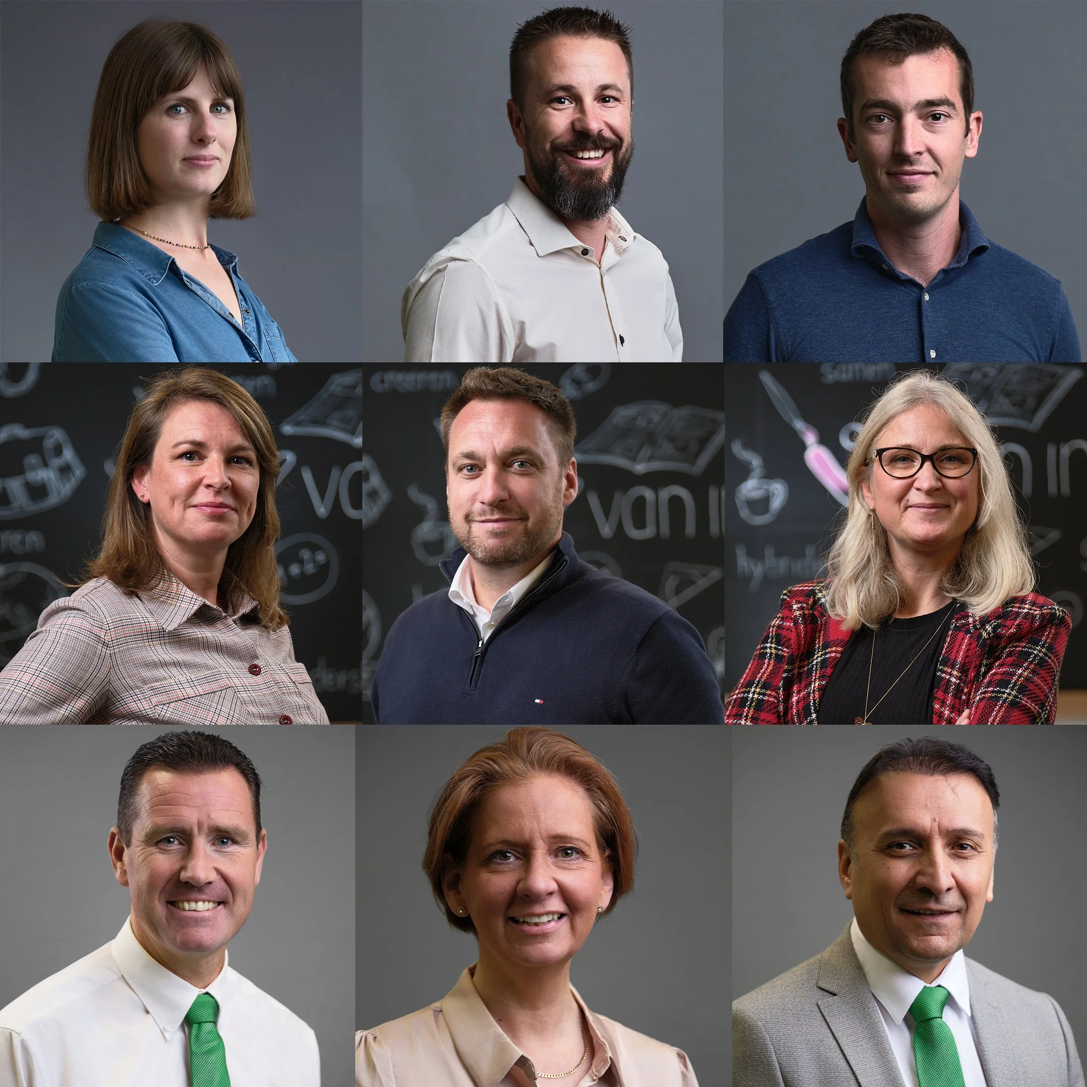 3x3 grid of business headshots by Alex Harris, Shooting Break Photography