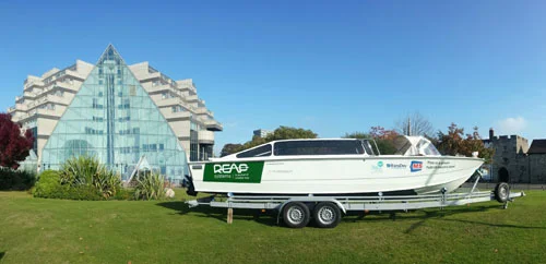 Hybrid Taxi Boat in front of Grand Harbour Hotel (Southampton, UK) during Hybrid Boat workshops.