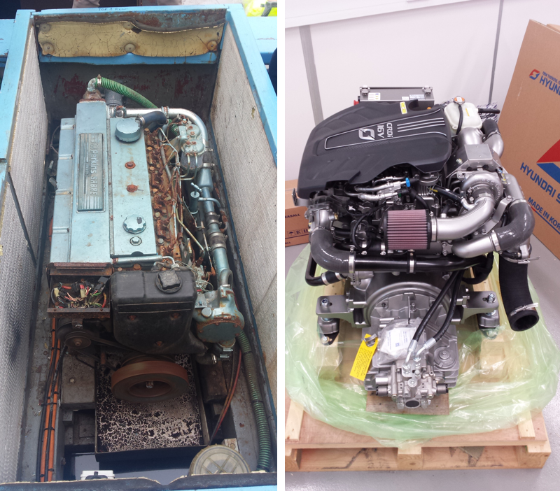 Out with the old and in with the new! Kingsley II’s new Hyundai Seasall engine, not a bad swap we’d say!