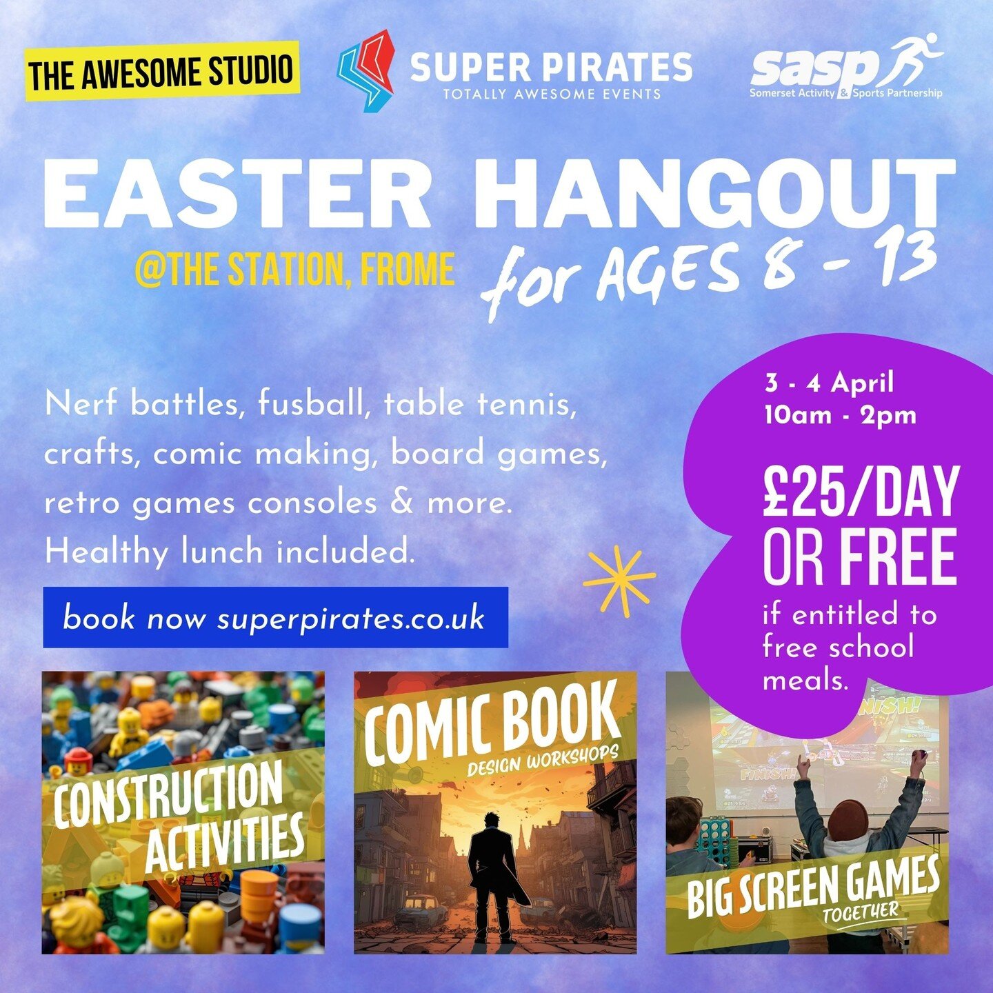 Waaaasssssup FROME. Easter around the corner and at The Awesome Studio we're running a holiday club or your 8 - 13 year olds. Chilled vibes, loads of choice; it's a hangout. Drop your kids off and go do borrrring grown up stuff knowing they are havin