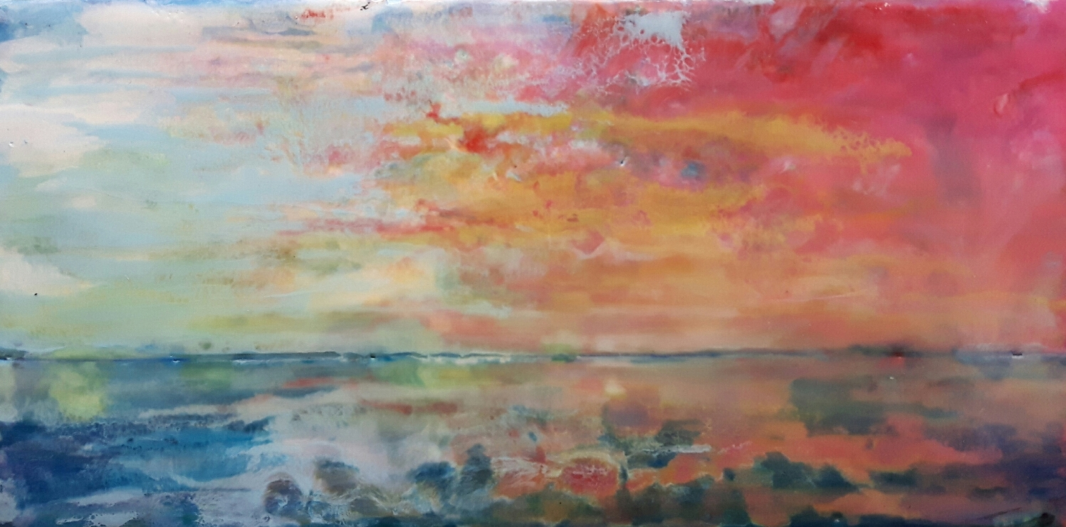 Sunset Over Superior - 5x9 - encaustic 