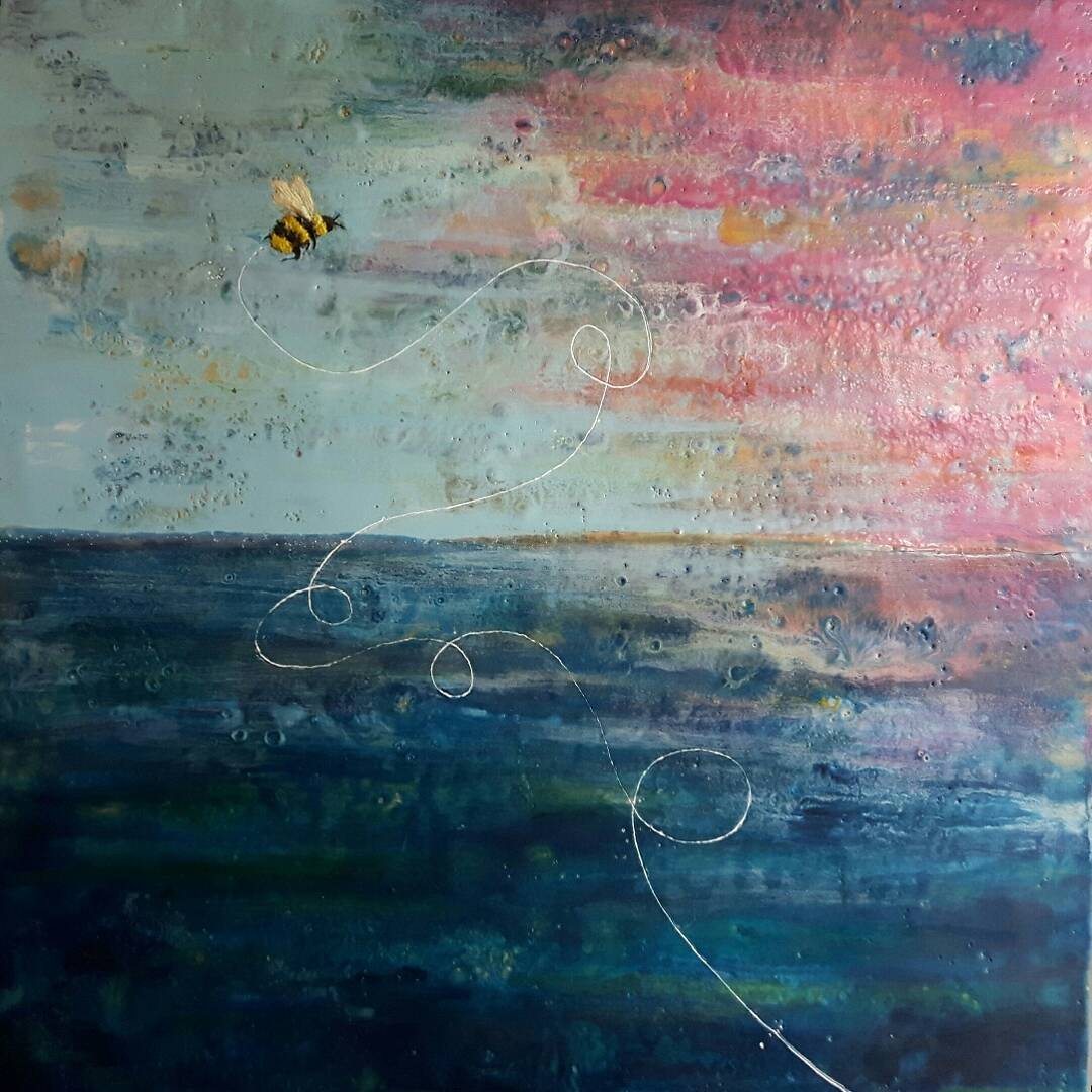 Flight of the Bumble Bee - 24x24 - encaustic