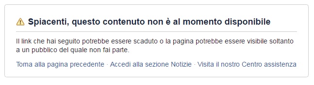 il messaggio che da ieri appare su fb quando si prova a raggiungere la pagina HDP Italia