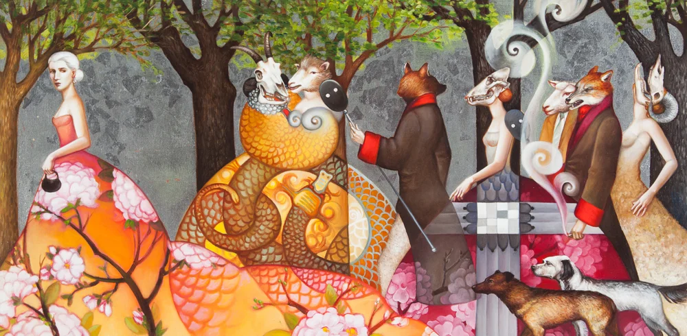 Hungry Ghosts oil and silver leaf on panel 12 x 24 SOLD