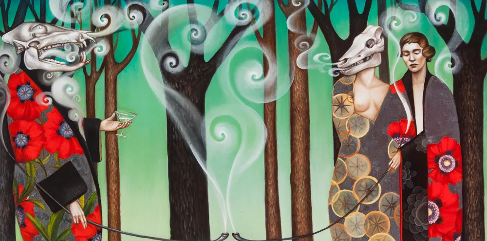 Love oil and silver leaf on panel 12 x 24 SOLD