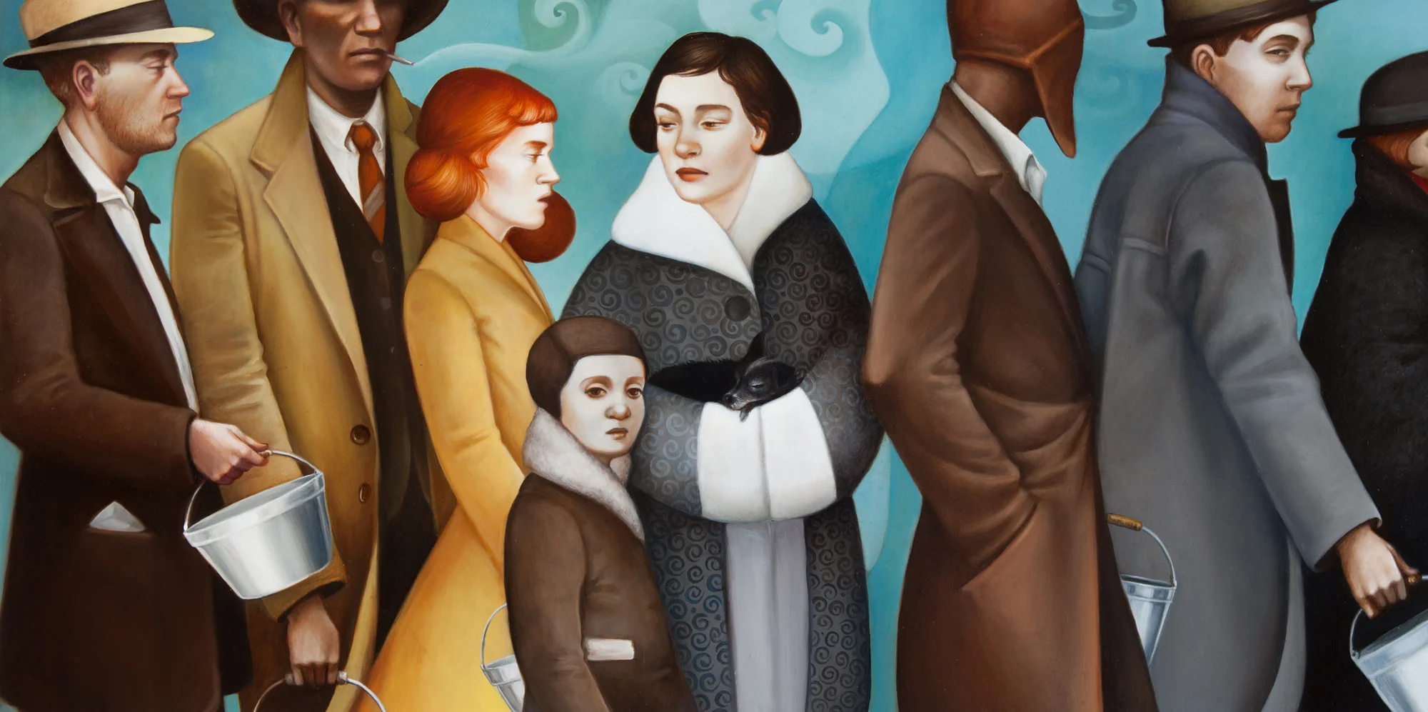 Breadlines I oil on metal 18 x 30 SOLD