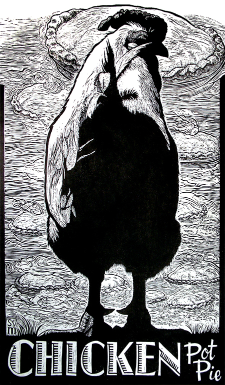 Chicken Pot Pie woodcut on mulberry paper 66 x 42 $1,800 (open edition)