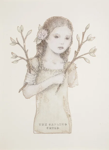 The Sapling Child SOLD solvent transfer, acrylic, bristol paper 6 x 8