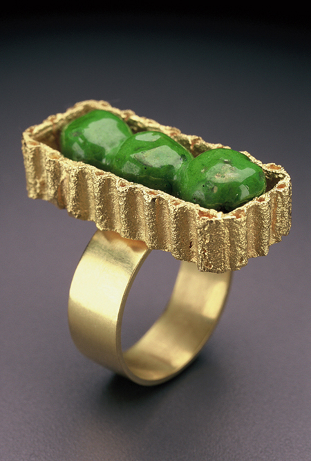 Peas in a Box ring, enamel, gold