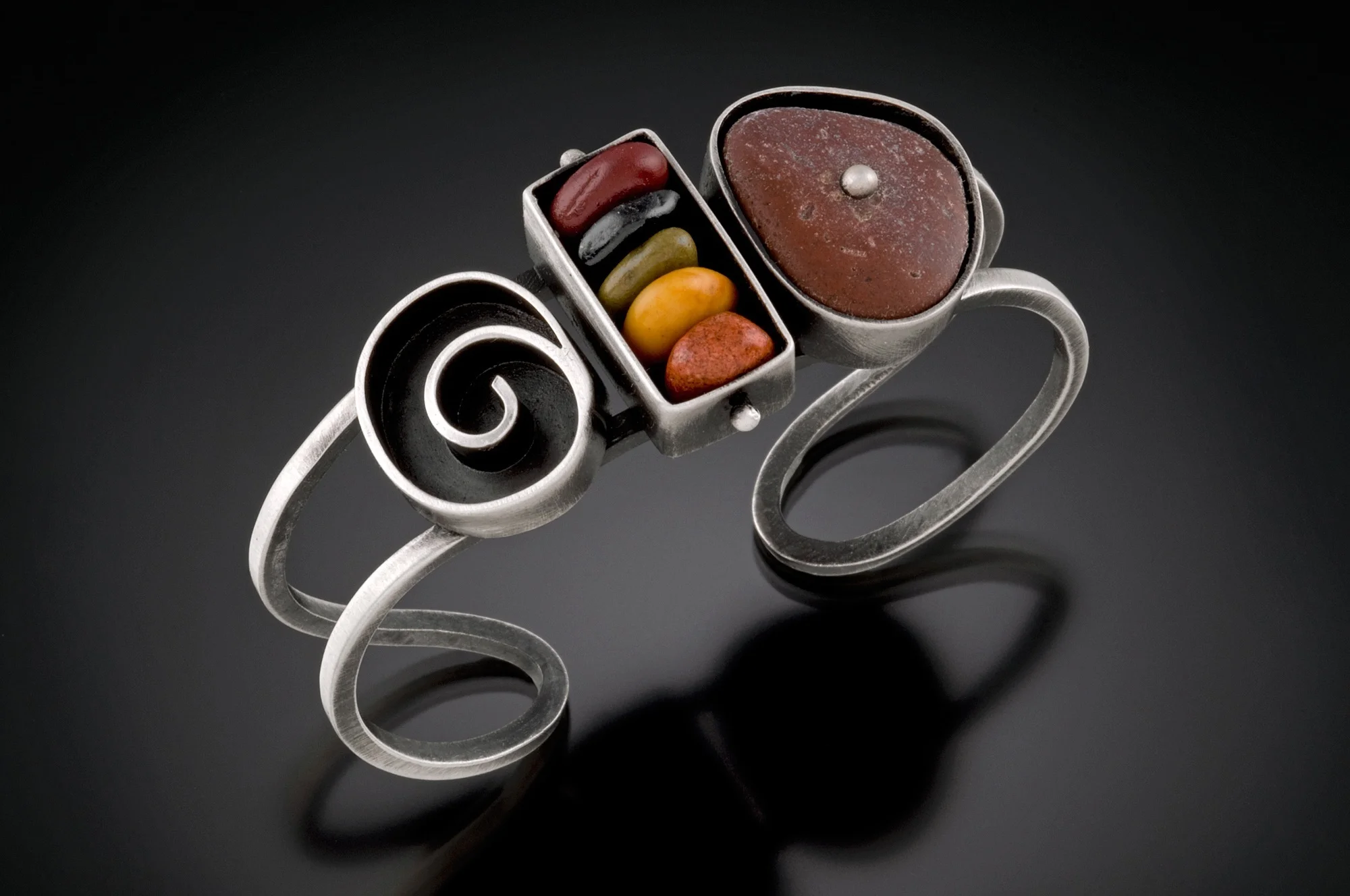 Bracelet sterling silver, river rock