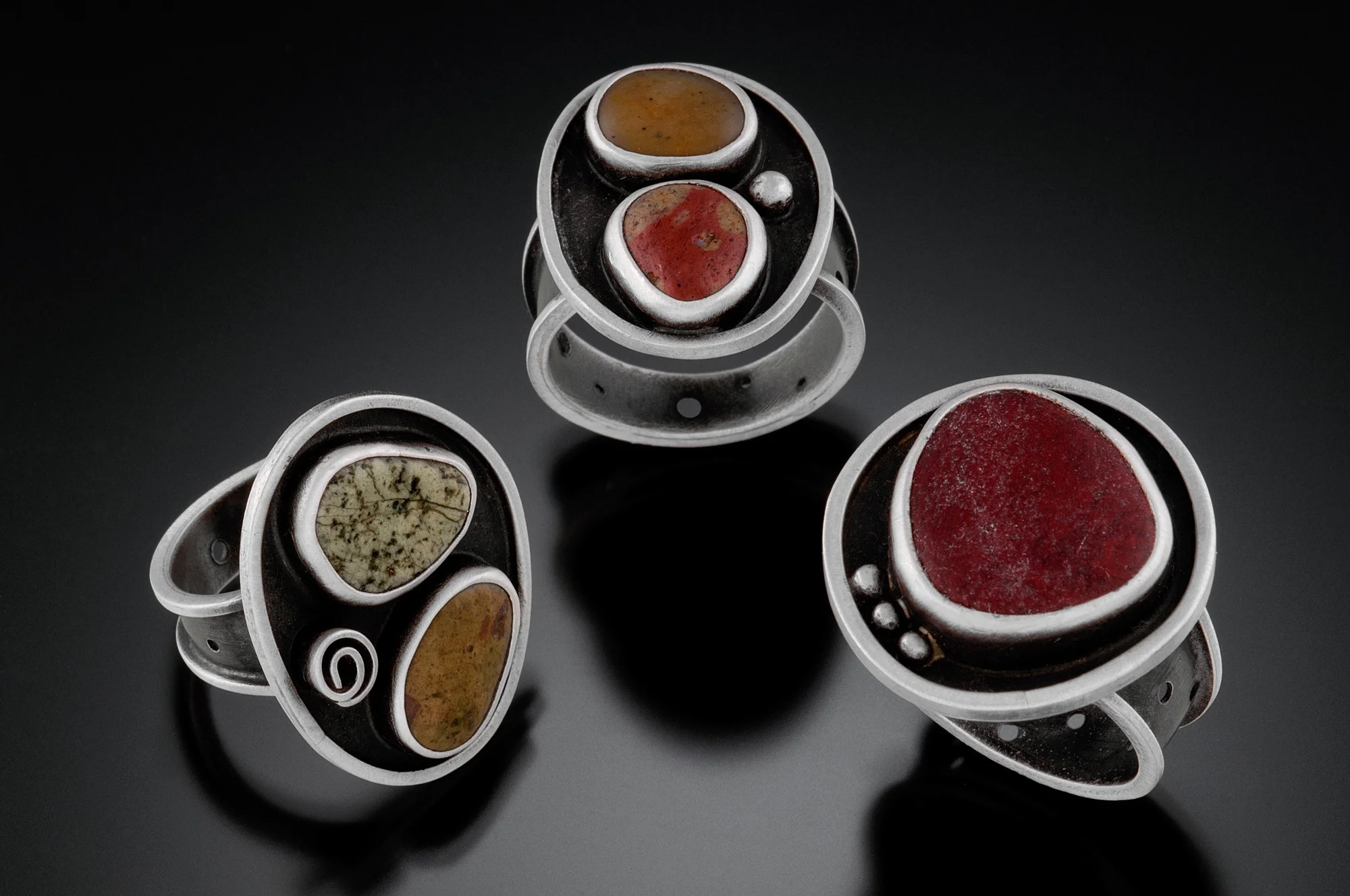Rings sterling silver, river rock