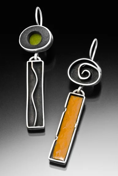 Earrings sterling silver, lake stone, enamel