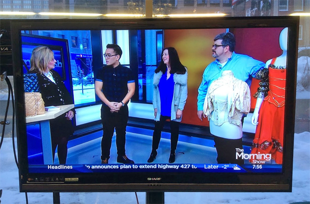 2016, Global, The Morning Show, Toronto, Guests (l-r): Cyndee Lavoie, Luxe Touch; Catherine Knoll, Show Manager; Jonathan Walford, Curator, Fashion History Museum