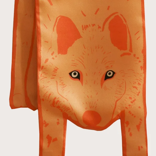 Wolf in Pastel Orange detail - designer silk scarf.jpg