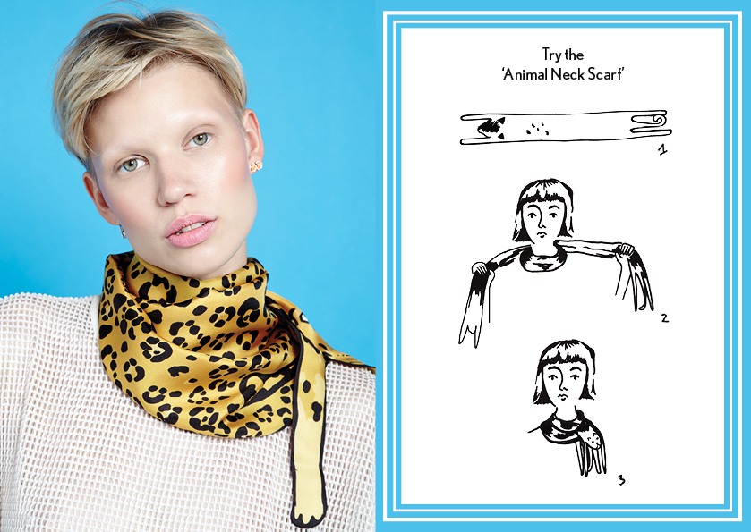 How to tie the animal neck scarf knot - designer silk scarf