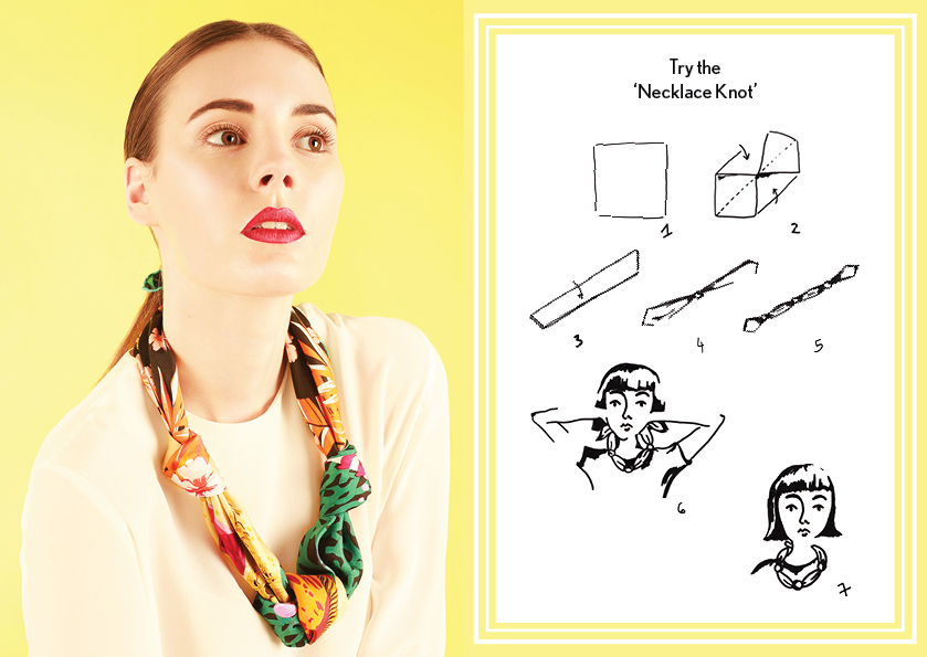 How to tie the necklace knot - designer silk scarf