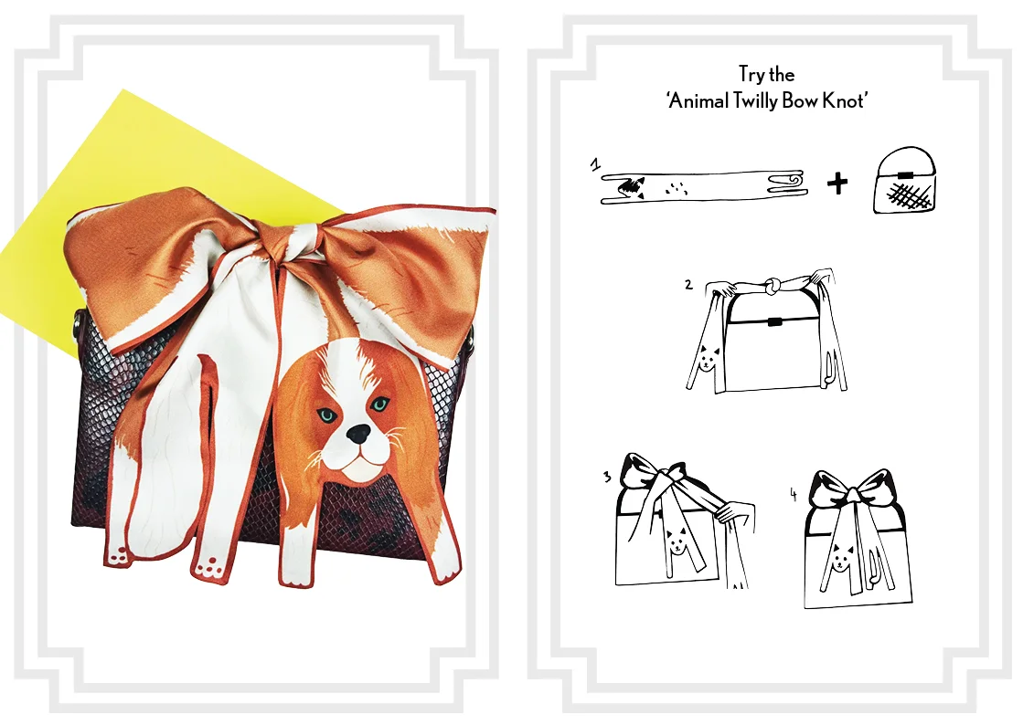 Animal Twilly Bow Knot - how to knot a silk scarf - Mini King Charles Spanial Silk Twilly Scarf.jpg