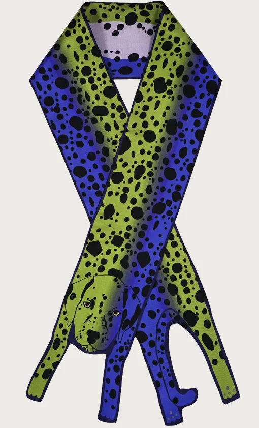 Blue to Green Gradient Dalmatian Twilly SIlk Scarf - Cleo Ferin Mercury.jpg