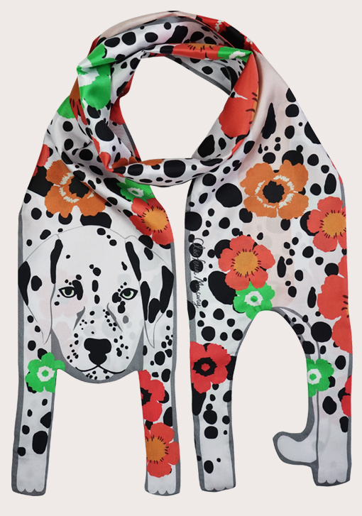 small dalmatian with flower print long silk scarf Cleo Ferin Mercury animal print.jpg