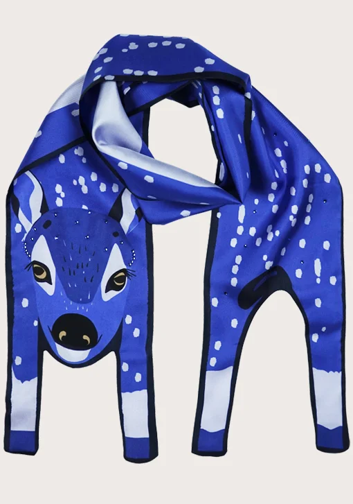 Small Evening Blue Bambi Silk Scarf with Swarovski Diamante Embellishments - Cleo Ferin Mercury - designer fashion scarf.jpg