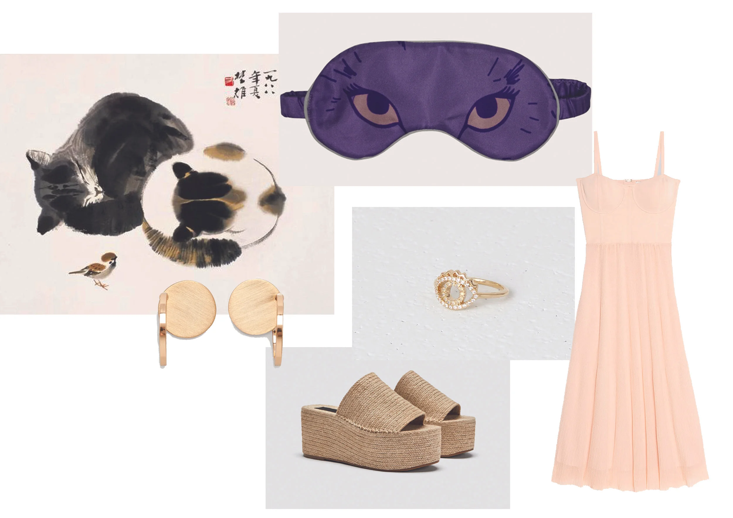 Eye mask by Cléo Ferin Mercury , Dress by Sandro , Ring by Kenzo , Shoes by Zara , Earrings by Cos.
