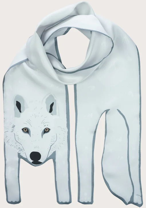 small arctic wolf long silk scarf Cleo Ferin Mercury animal print.jpg