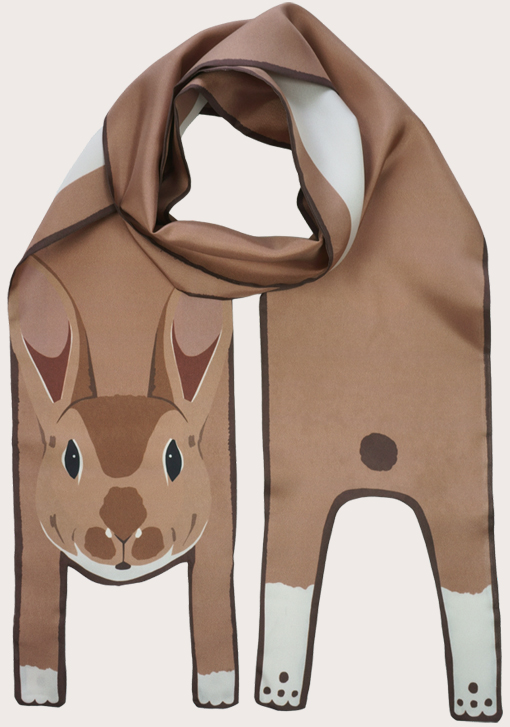 small brown rabbit long silk scarf Cleo Ferin Mercury animal print.jpg