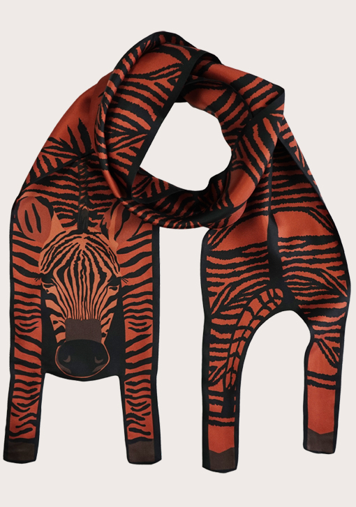 small orange zebra long silk scarf Cleo Ferin Mercury animal print.jpg