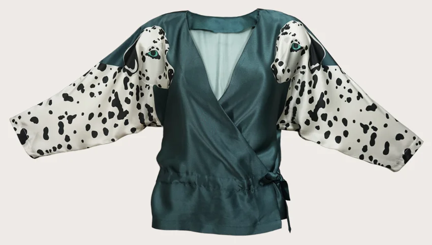 dalmatian print print green silk wrap-up top - cleo ferin mercury - womenswear.jpg