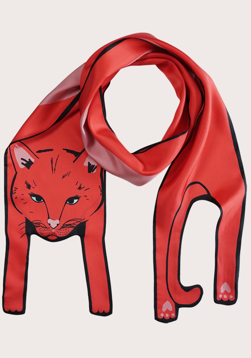 紅 貓打印 - 動物真絲圍巾 - 动物真丝围巾 - Cleo Ferin Mercury 原版的 - 英国设计.jpg