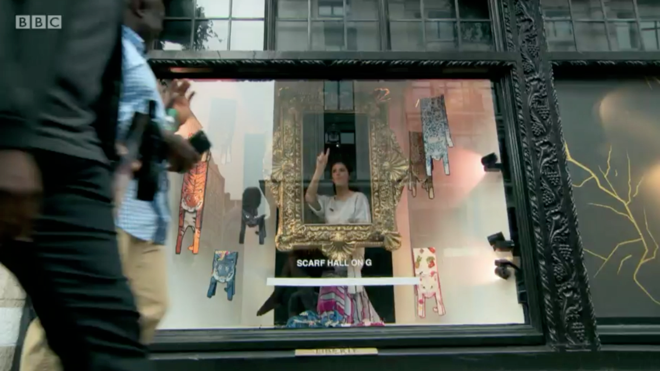 The Apprentice 2016 - Cleo Ferin Mercury - Designer Silk Animal Scarves - Liberty London Windo Display 2 - 動物圍巾.png