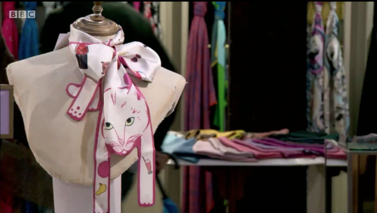 The Apprentice 2016 - Cleo Ferin Mercury - Designer Silk Animal Scarves - Libery London Scarf Hall - 動物圍巾.png
