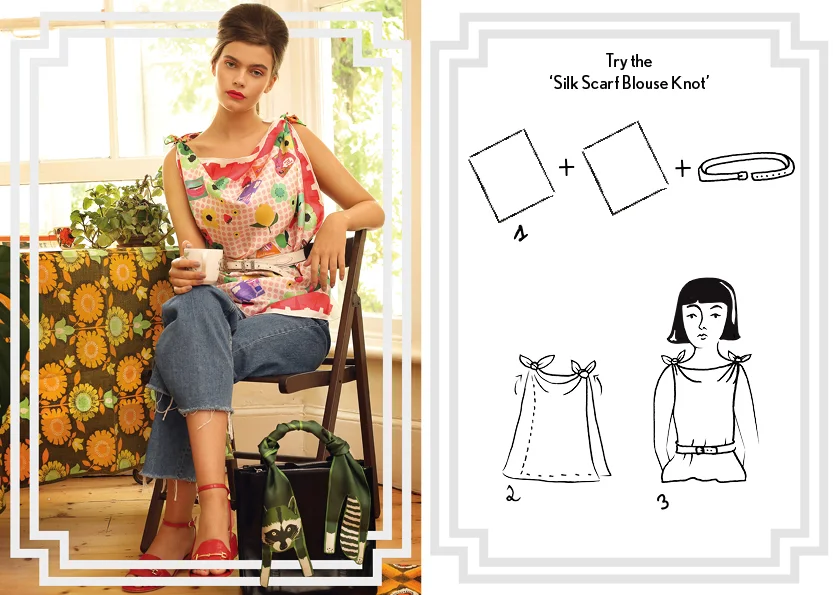 Silk Scarf Blouse Knot - How to make a top with a silk scarf - Square Silk Scarf.jpg