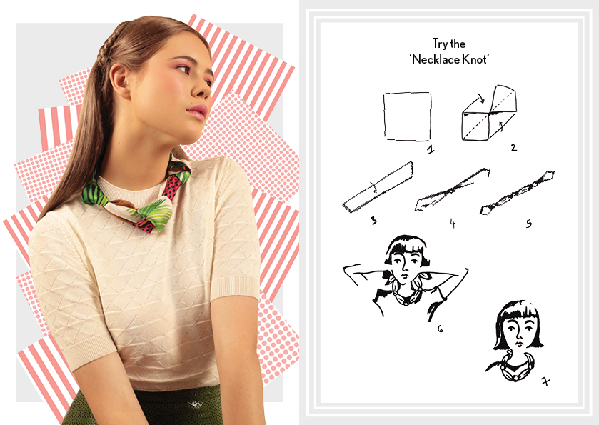 项链围巾结 - 如何穿围巾 - 方巾真丝围巾 - 时尚围巾结 - 真丝结 - cleo ferin mercury - saturday scarf knot - 每日围巾结.jpg